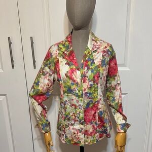 Paperwhite Multicolor Floral-Print Button-Down Shirt with French Cuffs